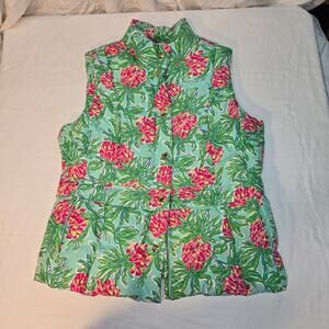 Lily Pulitzer Spike The Punch Zip Button Duck Down Puffer Vest Size Large